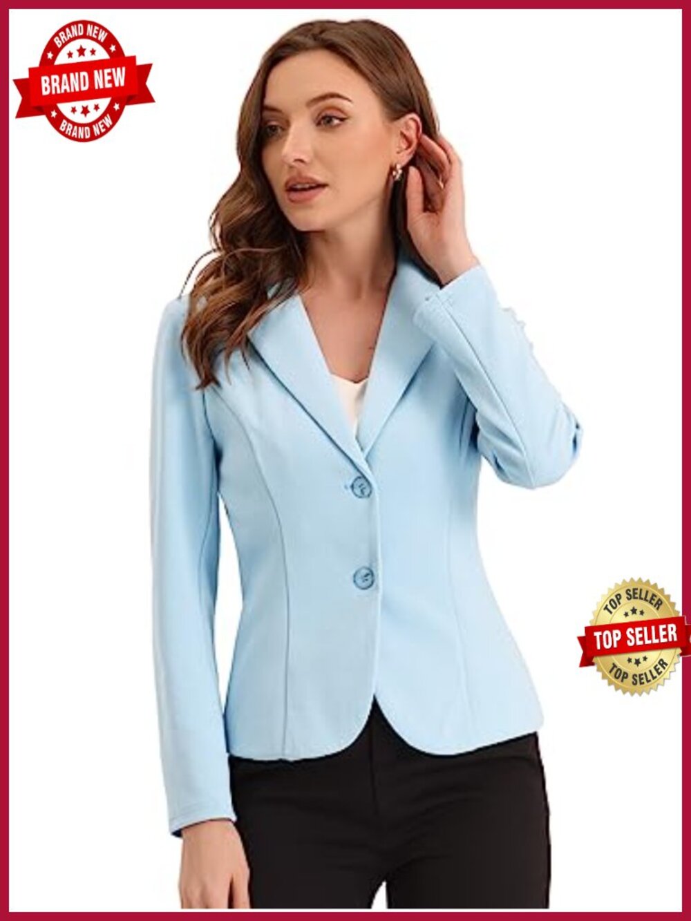 Knit Stretchy Notch Lapel Long Sleeve Work Office Blazer